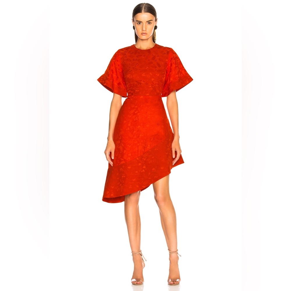 Brandon Maxwell Satin Jacquard Flare Sleeve Dress | Wedding Guest Occasion Dress
